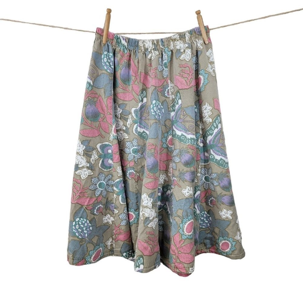 Vintage Circle Skirt Size Small long midi Floral Moth Cottagecore Elastic Waist - Picture 5 of 7